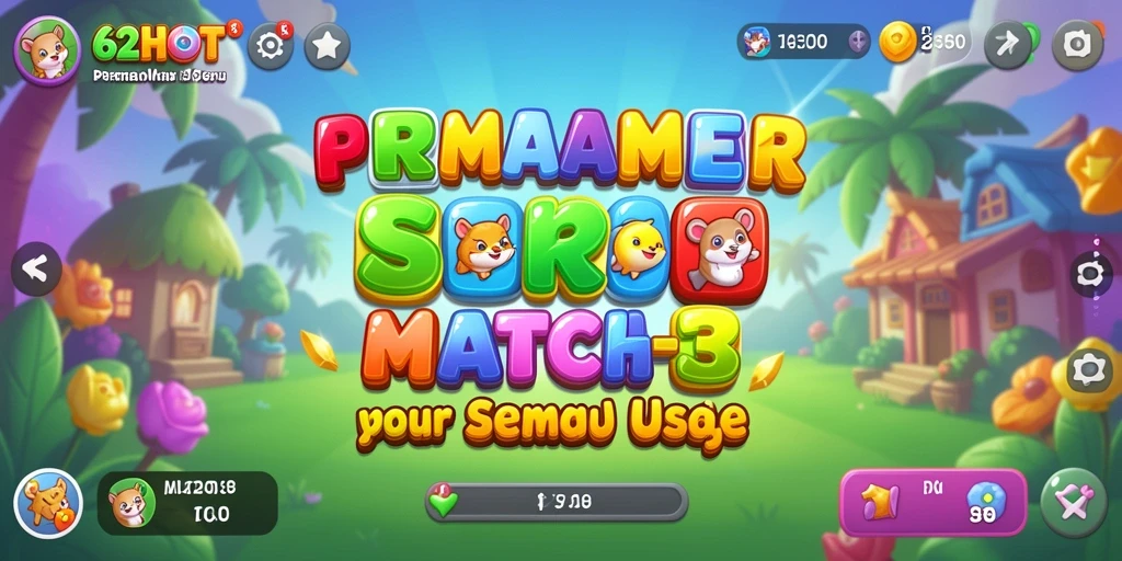 Tampilan gameplay seru di 62HOT dengan berbagai tantangan match-3.