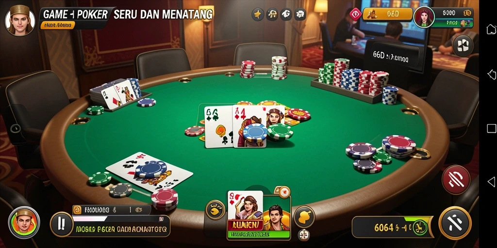 Screenshot gameplay Poker seru dari 66D yang menampilkan aksi di meja.