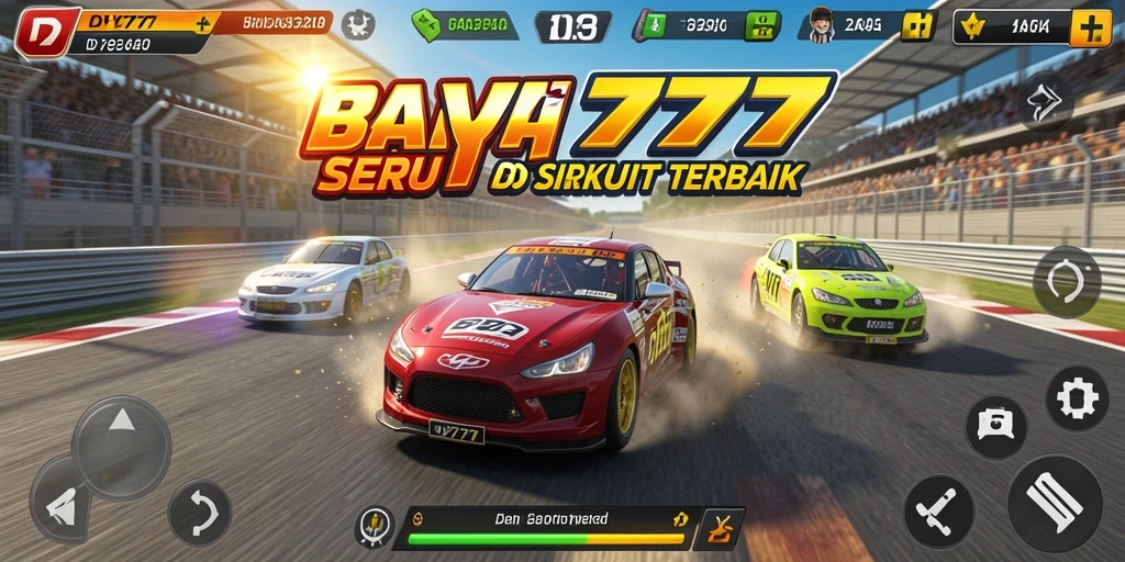 Tampilan gameplay menegangkan dalam DY777 saat balapan di sirkuit menantang.