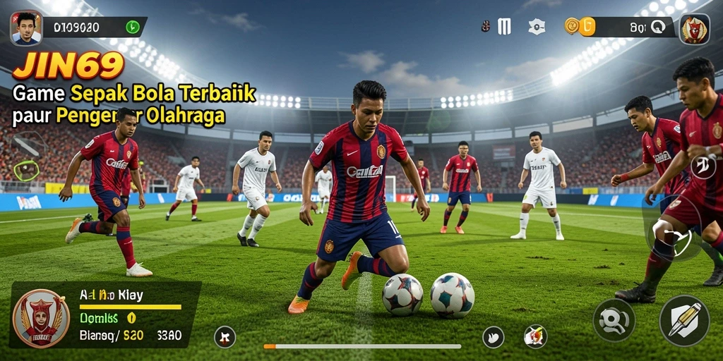 Tampilan gameplay JIN69 menampilkan aksi sepak bola yang intens dan seru.
