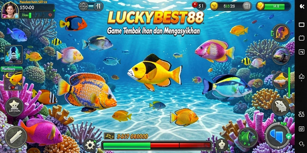 Tampilan gameplay menembak ikan yang seru dan menarik.