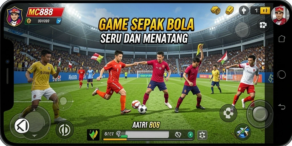 Tampilan gameplay seru dalam MC888 dengan aksi sepak bola intens.