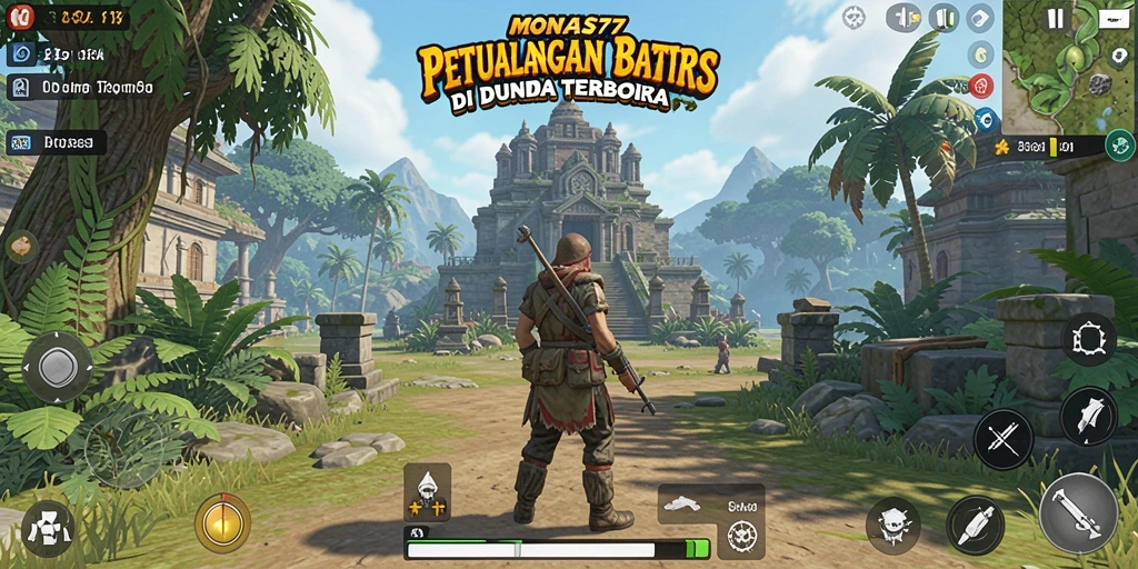 Tangkapan layar gameplay MONAS77 menunjukkan eksplorasi dunia terbuka yang luas.
