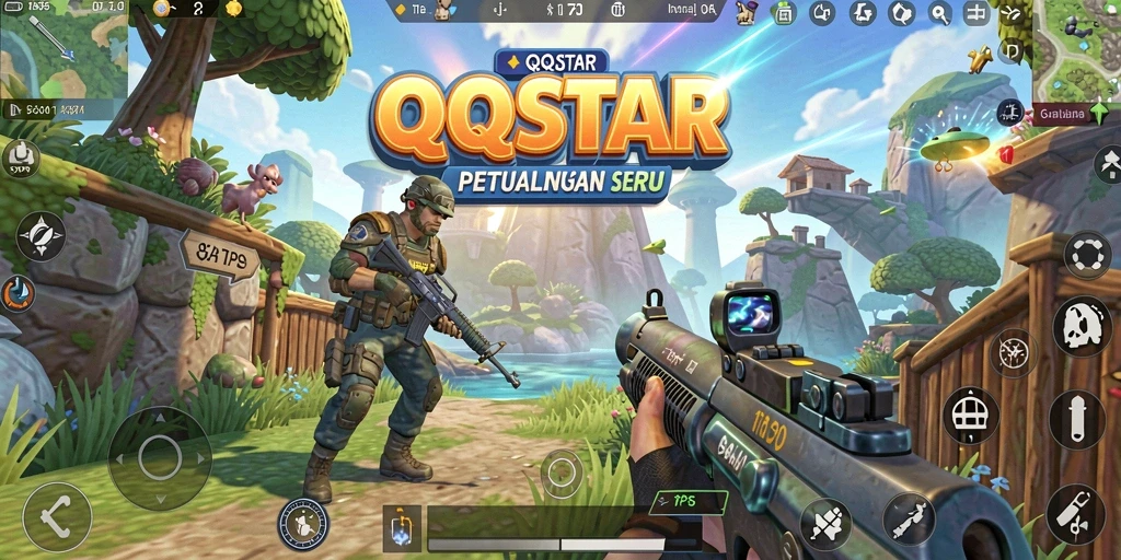 Tangkapan layar QQSTAR menampilkan aksi seru dalam gameplay TPS.