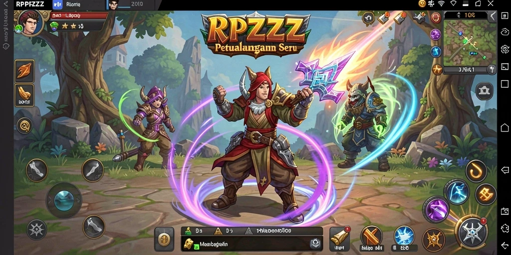 Screenshot gameplay RPZZZ yang menampilkan pertempuran epik di dunia MMORPG.
