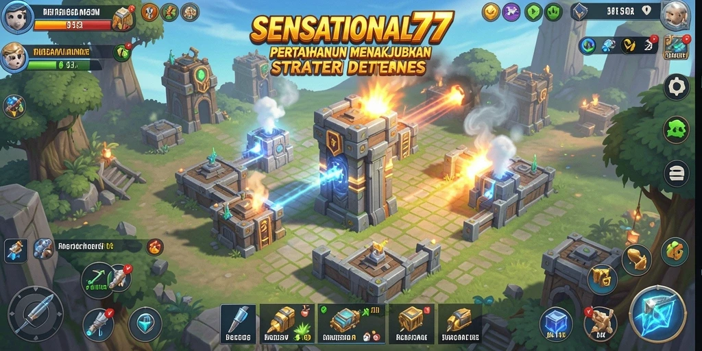 Tangkapan layar menampilkan pertarungan mendebarkan di SENSATIONAL77 Tower Defense.
