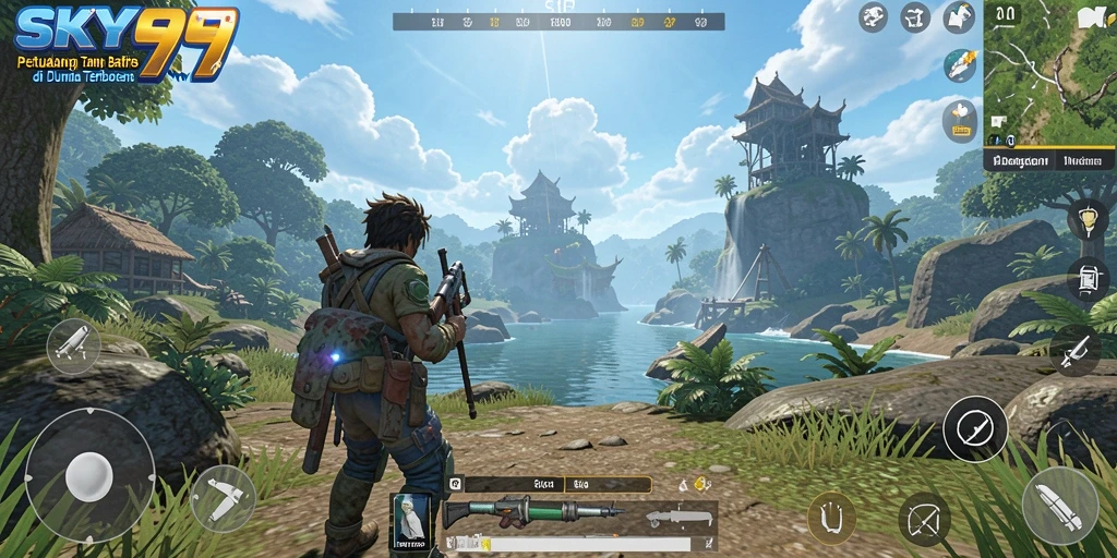 Tangkapan layar gameplay SKY99 yang menampilkan dunia terbuka yang luas dan menarik.