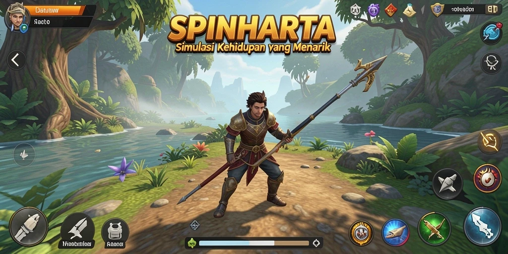 Screenshot gameplay menarik dari SPINHARTA menunjukkan interaksi karakter.