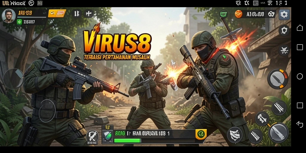 Screenshot gameplay VIRUS88 dengan strategi pertempuran yang dinamis.