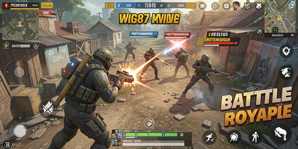 Screenshot WG87 yang menampilkan aksi pertempuran mendebarkan di arena Battle Royale.